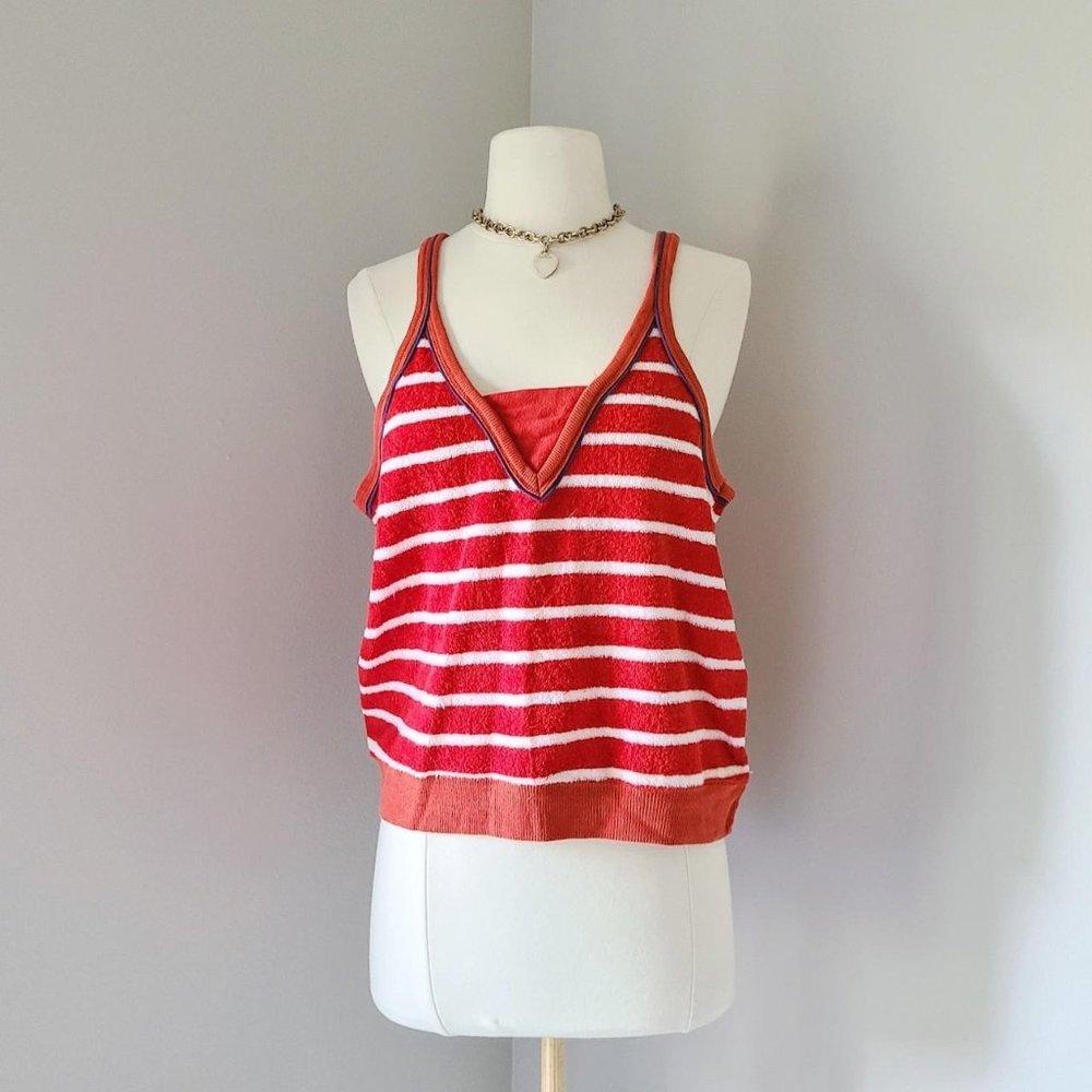 Vintage Red and white Striped terrycloth tank top